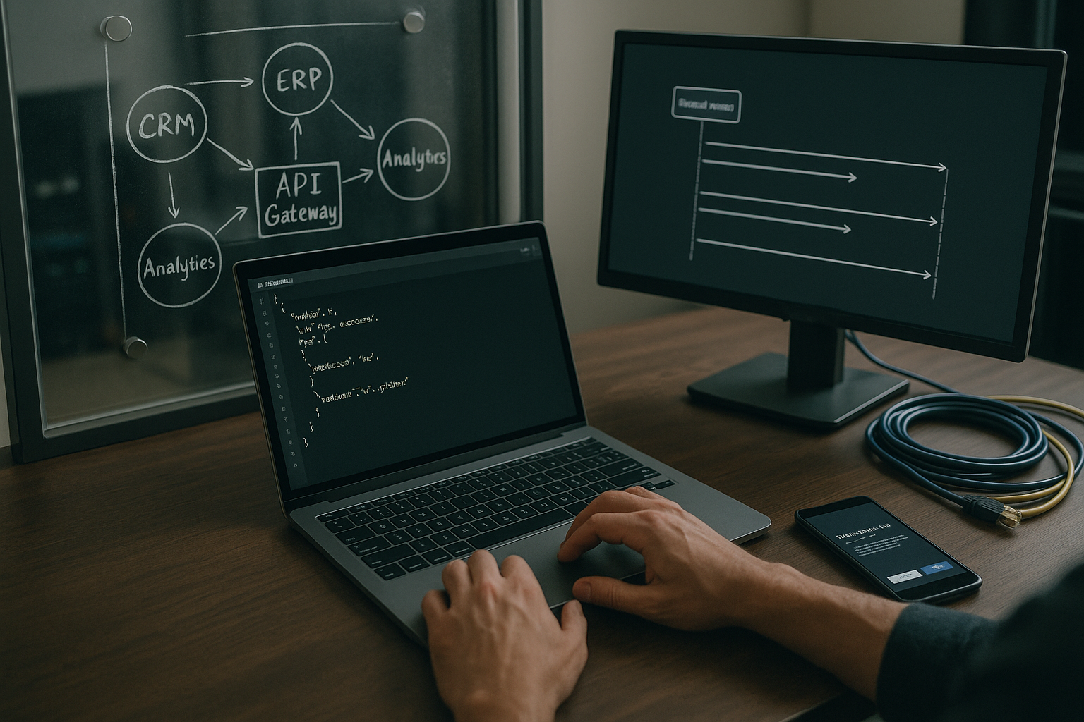 Flow diagram connecting multiple SaaS platforms through secure APIs